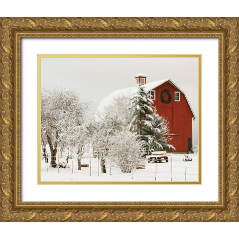 Festive Barn Gold Ornate Wood Framed Art Print with Double Matting by Delimont, Danita