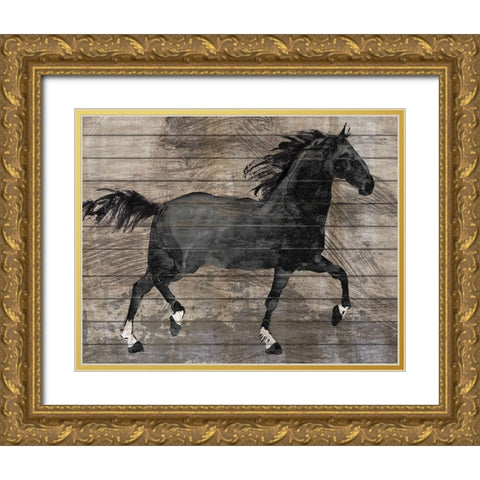 Barnwood Horse Gold Ornate Wood Framed Art Print with Double Matting by Knutsen, Conrad