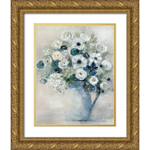 Anemone and Blue Gold Ornate Wood Framed Art Print with Double Matting by Swatland, Sally