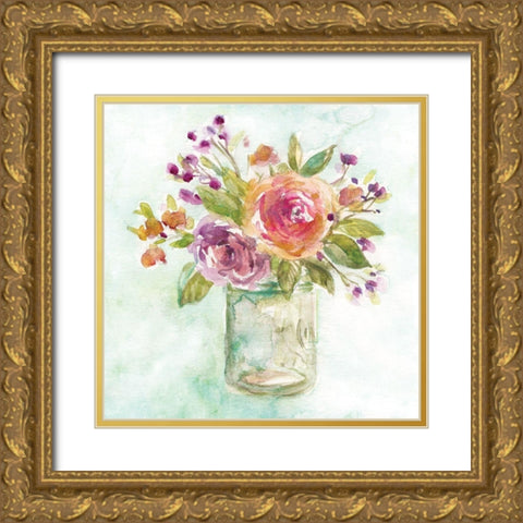 Summer Roses Gold Ornate Wood Framed Art Print with Double Matting by Robinson, Carol