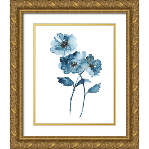 Blue Botanique II Gold Ornate Wood Framed Art Print with Double Matting by Nan