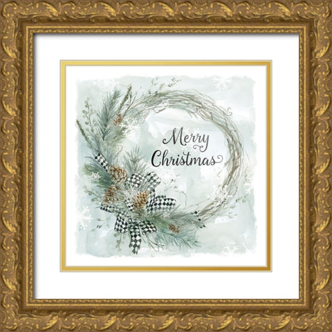 Merry Christmas Gold Ornate Wood Framed Art Print with Double Matting by Robinson, Carol