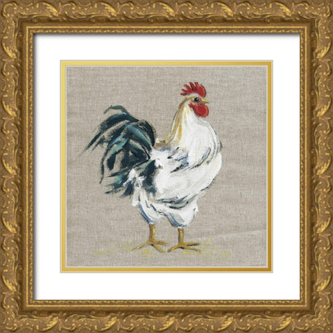 Linen Rooster I Gold Ornate Wood Framed Art Print with Double Matting by Robinson, Carol