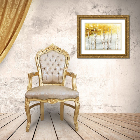 Golden Trees Gold Ornate Wood Framed Art Print with Double Matting by Nan