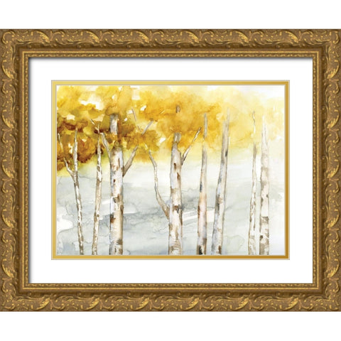 Golden Trees Gold Ornate Wood Framed Art Print with Double Matting by Nan