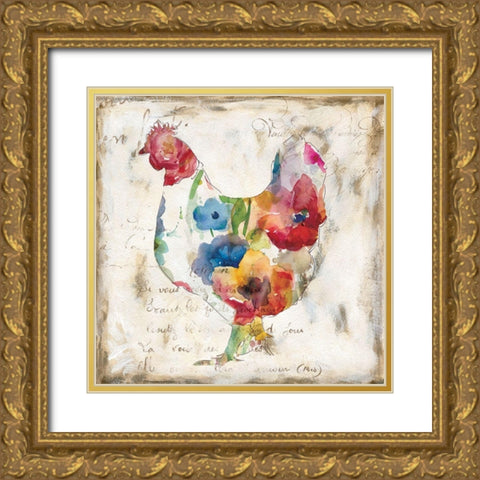 Flowered Hen Gold Ornate Wood Framed Art Print with Double Matting by Robinson, Carol