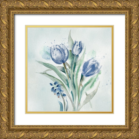 Blue Flower Wash Gold Ornate Wood Framed Art Print with Double Matting by Knutsen, Conrad