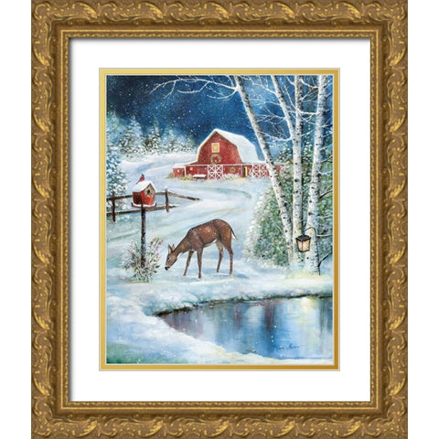 Holiday Skating Gold Ornate Wood Framed Art Print with Double Matting by Manning, Ruane