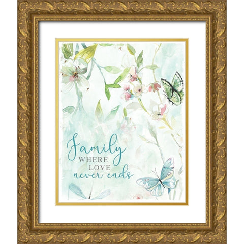 Love Never Ends Gold Ornate Wood Framed Art Print with Double Matting by Robinson, Carol