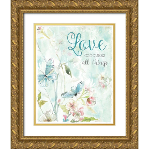 Love Conquers Gold Ornate Wood Framed Art Print with Double Matting by Robinson, Carol