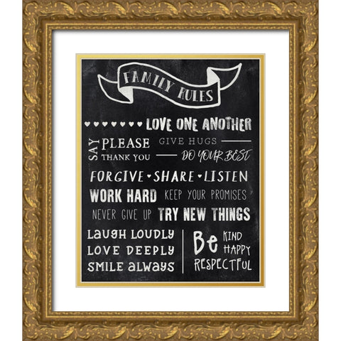Chalkboard Rules Gold Ornate Wood Framed Art Print with Double Matting by CAD DESIGNS