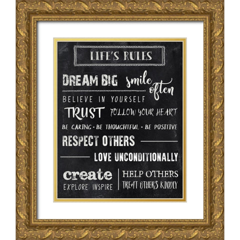 Chalkboard Rules Gold Ornate Wood Framed Art Print with Double Matting by CAD DESIGNS