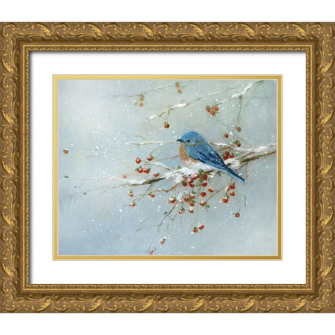 Blue Bird in Winter Gold Ornate Wood Framed Art Print with Double Matting by Swatland, Sally
