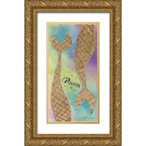 Mermaid Dream Gold Ornate Wood Framed Art Print with Double Matting by Tava Studios