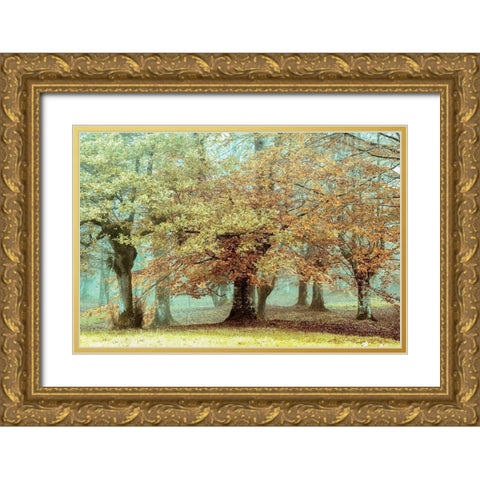 Teal Tree Gold Ornate Wood Framed Art Print with Double Matting by Van de Goor, Lars