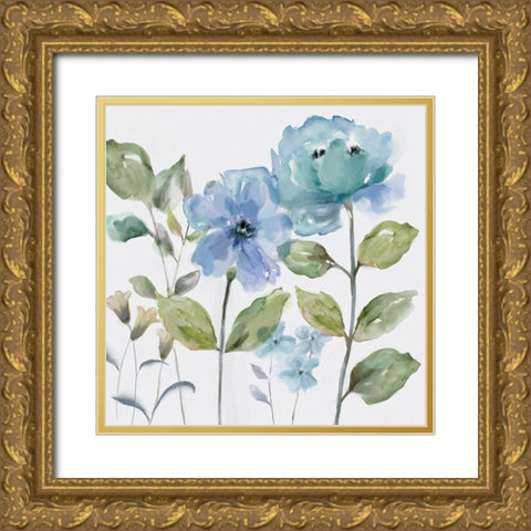 Garden Blues Gold Ornate Wood Framed Art Print with Double Matting by Nan