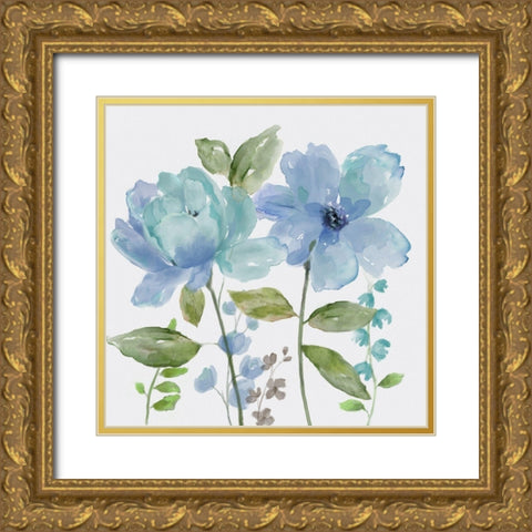 Garden Blues II Gold Ornate Wood Framed Art Print with Double Matting by Nan