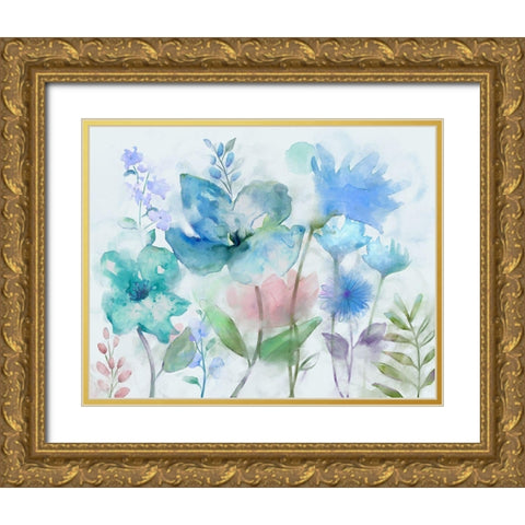 Mingled Blues Gold Ornate Wood Framed Art Print with Double Matting by Nan