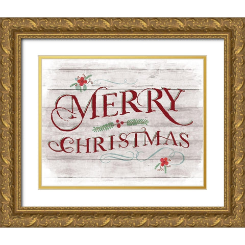 Merry Christmas Gold Ornate Wood Framed Art Print with Double Matting by Murray, Amanda
