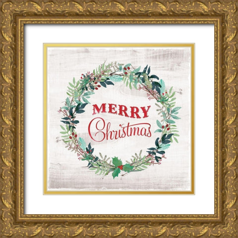Merry Christmas Gold Ornate Wood Framed Art Print with Double Matting by Murray, Amanda