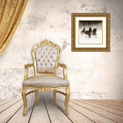 Winter Roundup II Gold Ornate Wood Framed Art Print with Double Matting by Delimont, Danita