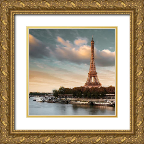 Eiffel View Gold Ornate Wood Framed Art Print with Double Matting by Delimont, Danita