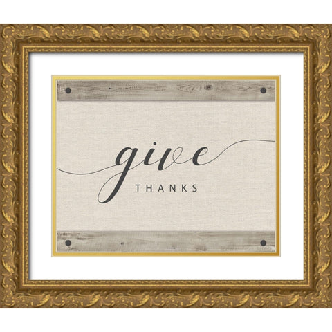 Give Thanks Gold Ornate Wood Framed Art Print with Double Matting by Murray, Amanda