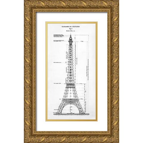 Eiffel Elevation Gold Ornate Wood Framed Art Print with Double Matting by Donovan, Kelly