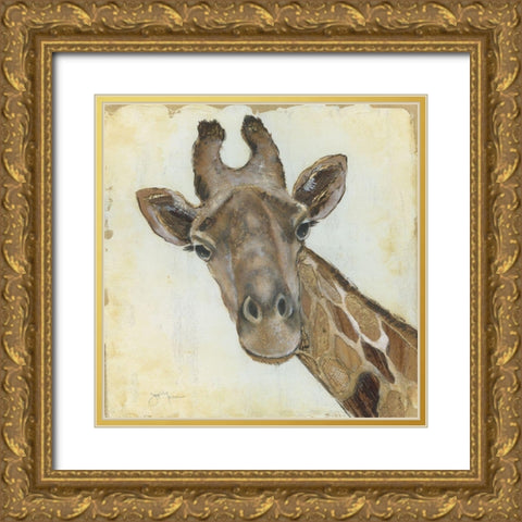 Patterned Giraffe Gold Ornate Wood Framed Art Print with Double Matting by Tava Studios