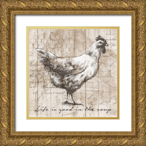Farm Hen Gold Ornate Wood Framed Art Print with Double Matting by Knutsen, Conrad
