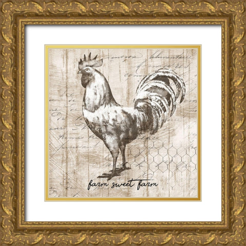Farm Rooster Gold Ornate Wood Framed Art Print with Double Matting by Knutsen, Conrad
