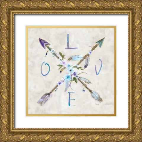 Boho Arrow Love Gold Ornate Wood Framed Art Print with Double Matting by Dunlap, Marilyn