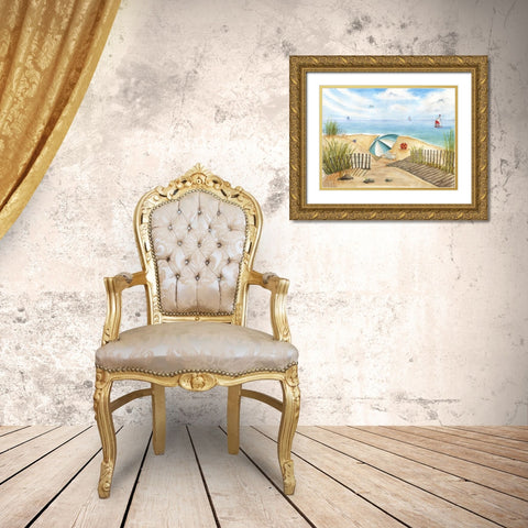 Beach Interlude Gold Ornate Wood Framed Art Print with Double Matting by Halm, Carol