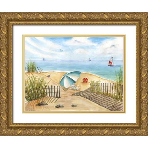 Beach Interlude Gold Ornate Wood Framed Art Print with Double Matting by Halm, Carol