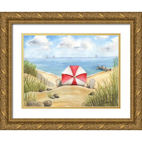 Beach Bliss Gold Ornate Wood Framed Art Print with Double Matting by Halm, Carol