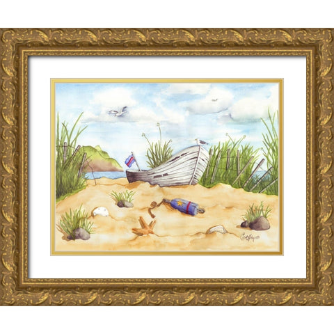 Beach Treasures Gold Ornate Wood Framed Art Print with Double Matting by Halm, Carol