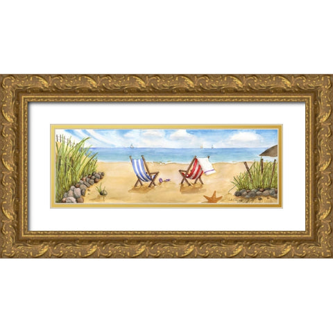 Beach For Two Gold Ornate Wood Framed Art Print with Double Matting by Halm, Carol