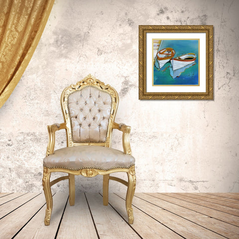 Rowboat Reflection Gold Ornate Wood Framed Art Print with Double Matting by Tava Studios