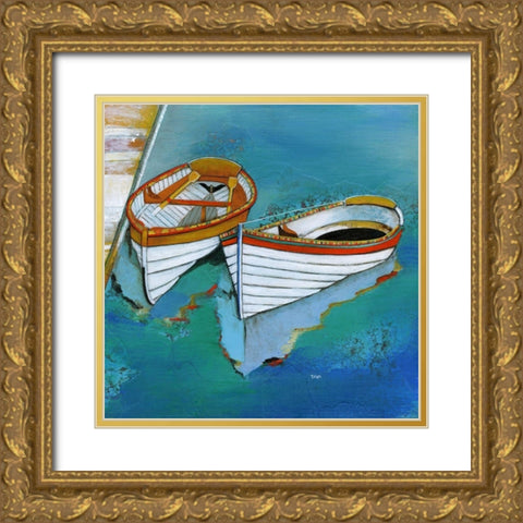 Rowboat Reflection Gold Ornate Wood Framed Art Print with Double Matting by Tava Studios