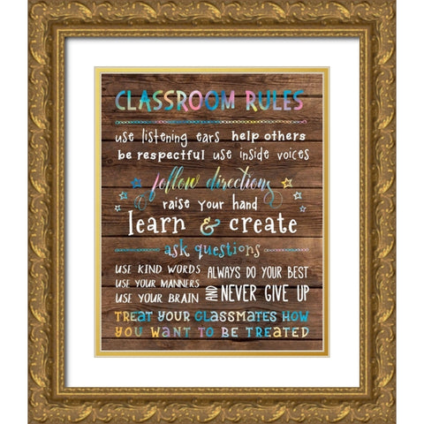 Classroom Rules Gold Ornate Wood Framed Art Print with Double Matting by CAD DESIGNS