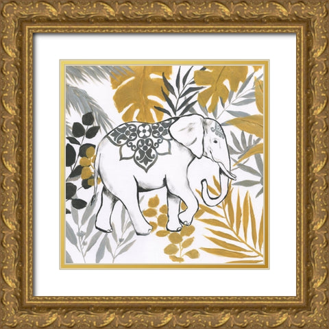 Jungle Elephant Gold Ornate Wood Framed Art Print with Double Matting by Nan