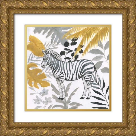 Jungle Zebra Gold Ornate Wood Framed Art Print with Double Matting by Nan