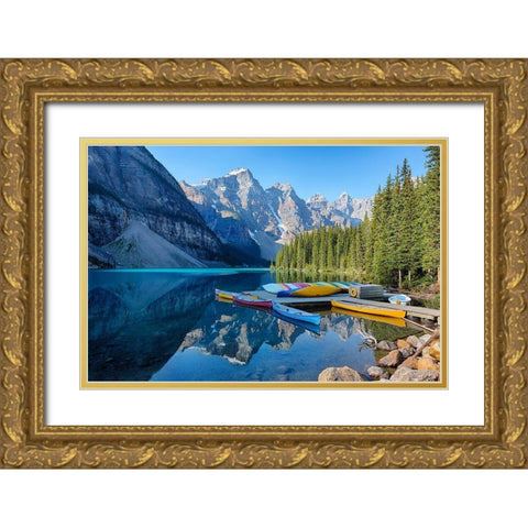 Banff Canoe Dock Gold Ornate Wood Framed Art Print with Double Matting by Delimont, Danita