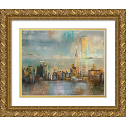 City Skyline Gold Ornate Wood Framed Art Print with Double Matting by Nan