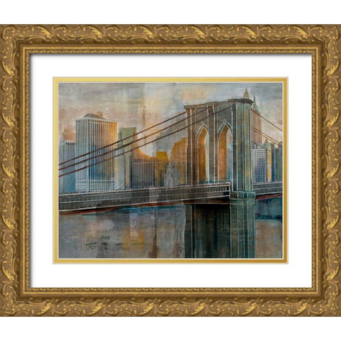 Brooklyn Bridge Gold Ornate Wood Framed Art Print with Double Matting by Nan