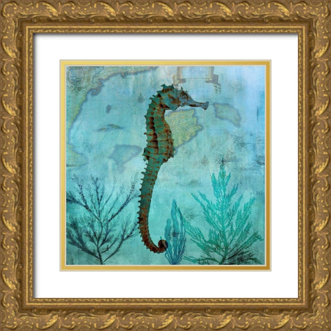 Pacific Seahorse Gold Ornate Wood Framed Art Print with Double Matting by Nan