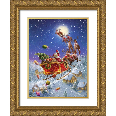 Santas Sleigh Gold Ornate Wood Framed Art Print with Double Matting by Corti, Marcello
