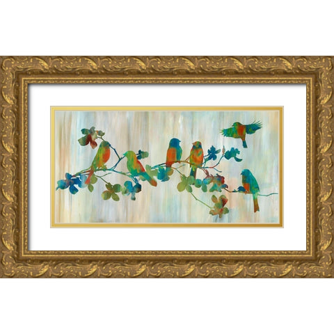 Birds on Branch Gold Ornate Wood Framed Art Print with Double Matting by Nan