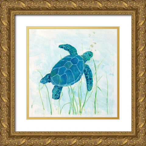 Reef Turtle I Gold Ornate Wood Framed Art Print with Double Matting by Swatland, Sally