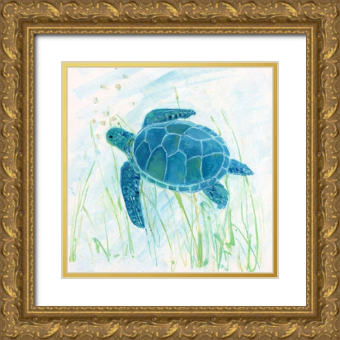 Reef Turtle II Gold Ornate Wood Framed Art Print with Double Matting by Swatland, Sally